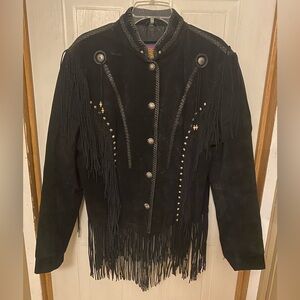 Cripple Creek Black Leather Jacket with Fringe 2XL